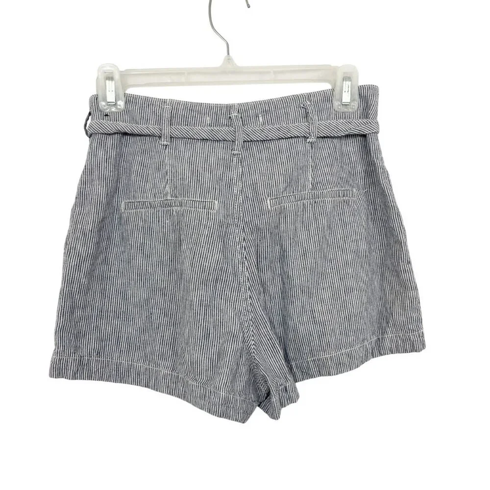 Abercrombie‎ & Fitch Navy Blue & White Striped Linen Shorts Belt Size Small